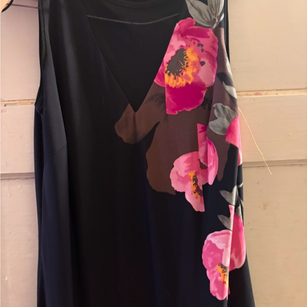 White House Black Market Black Dress with Pink Floral Design